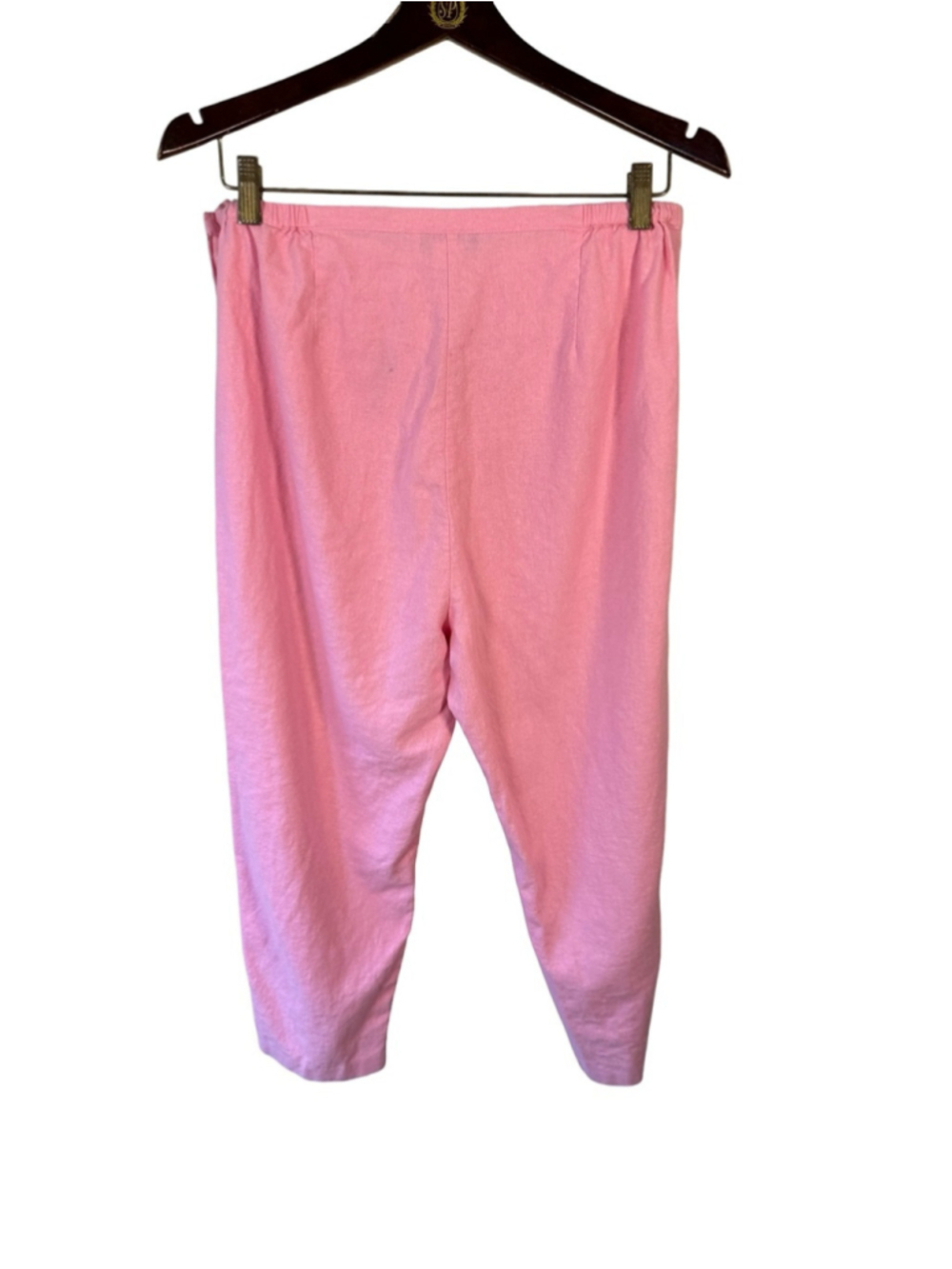 A.K.C. Pink Cropped Linen Blend Pants for Women Size L Boho Cottagecore Coastal - Picture 3 of 14